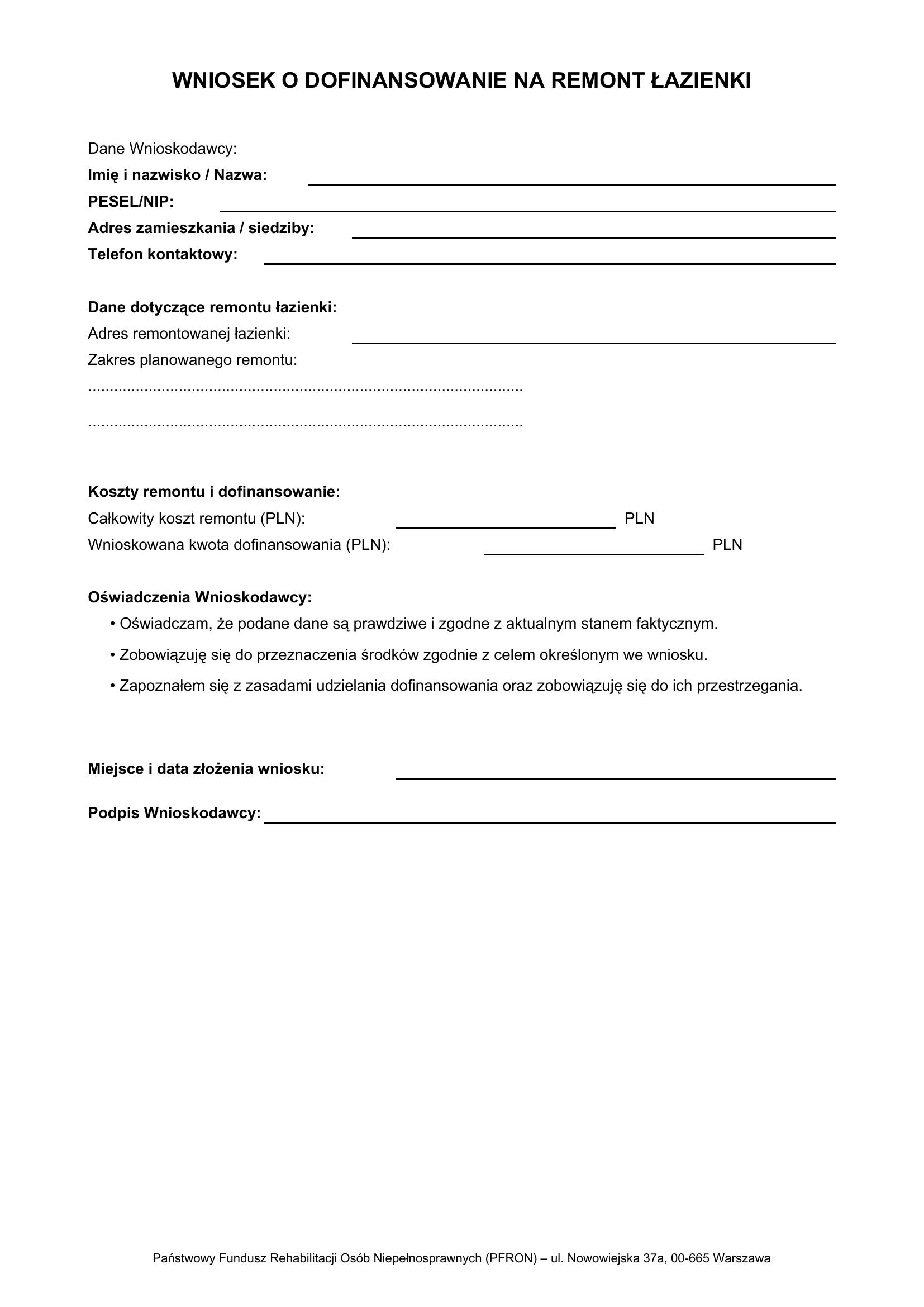 Pfron Wniosek O Dofinansowanie Na Remont Łazienki Wzór