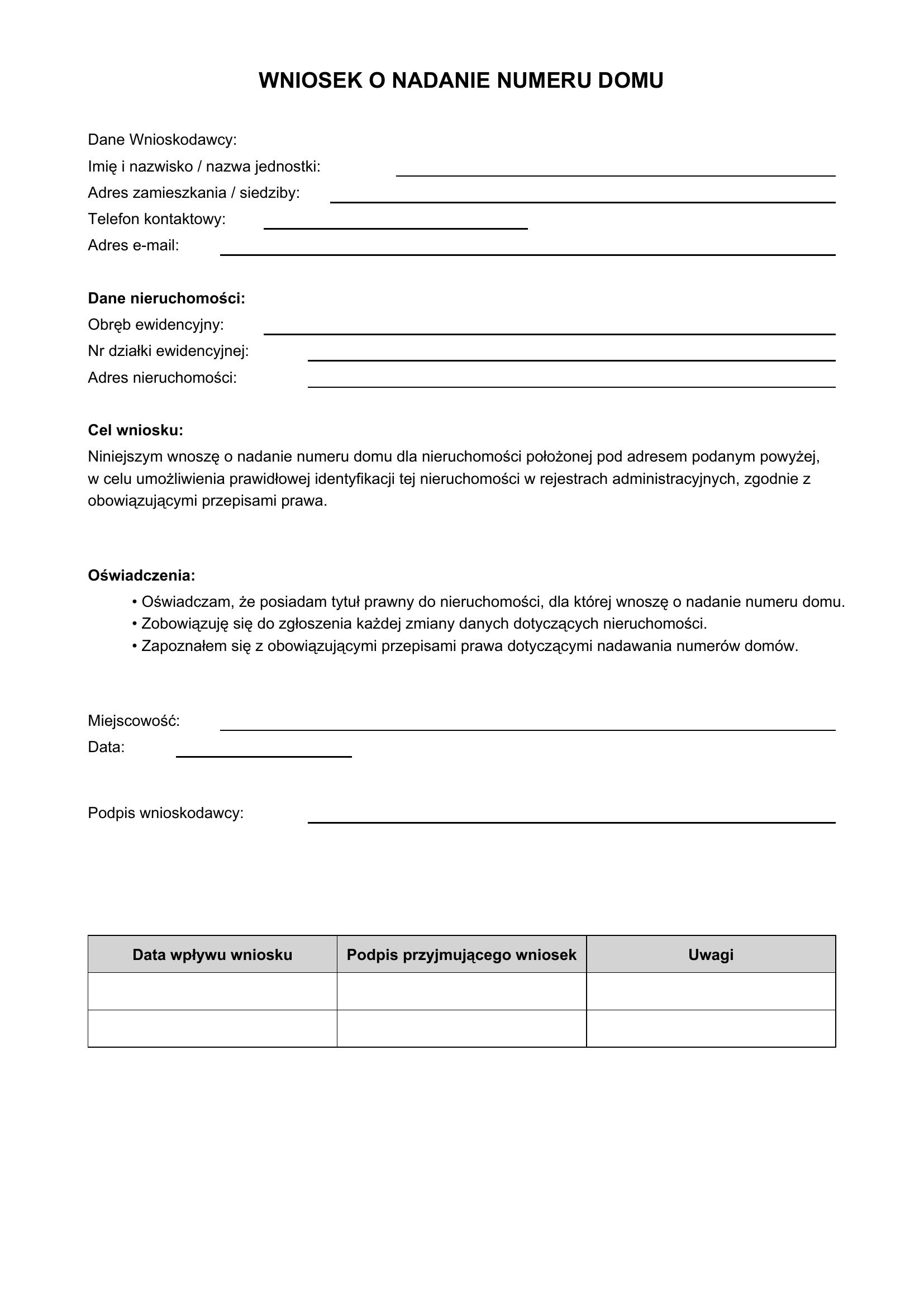 Wniosek O Nadanie Numeru Domu Wzór