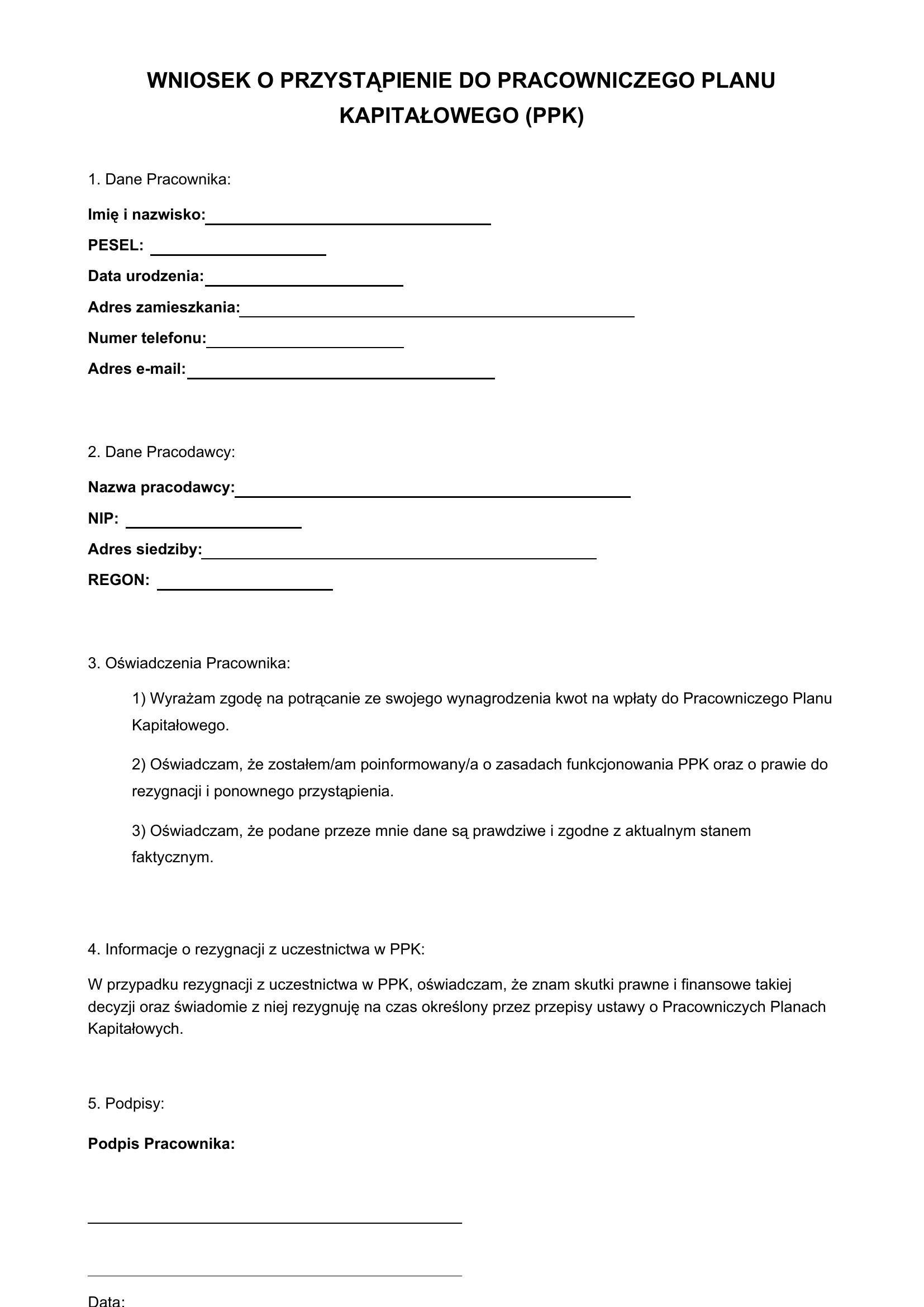 Wniosek O Przystąpienie Do Ppk (Wzór)
