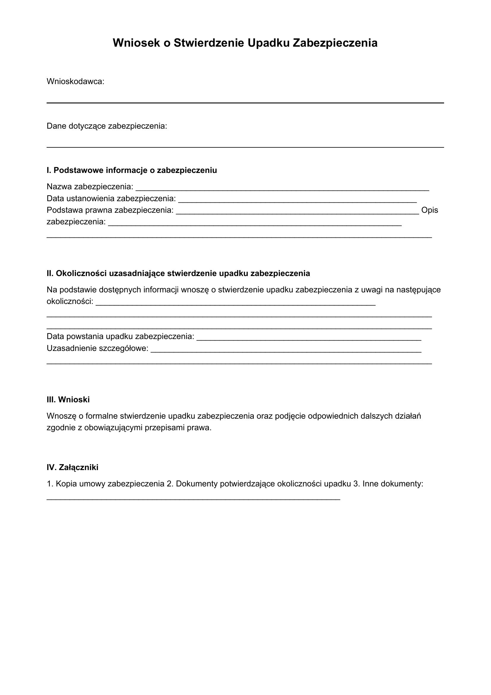 Wniosek O Stwierdzenie Upadku Zabezpieczenia Wzór